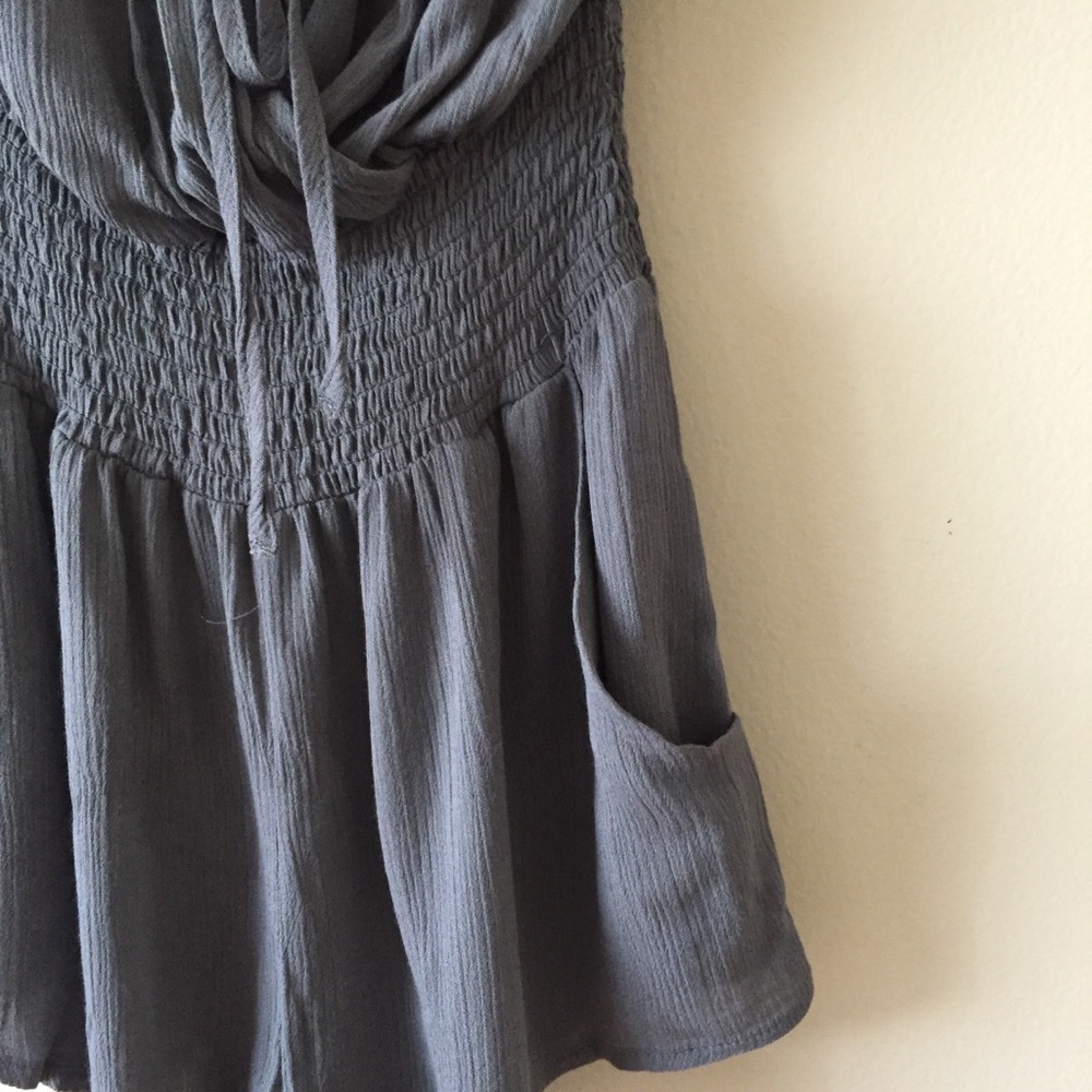 Romper grey smocked pocket romper, festival romper - Picture 4 of 6